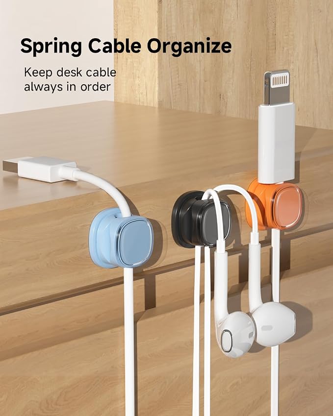 9 Pack Cord Organizer, Spring Cable Management, Adhesive Cute Cable Holder Clips — view 2