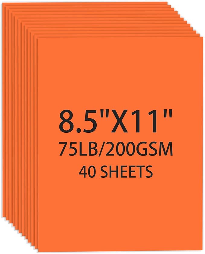 Cardstock 8.5 X 11, 40 Sheets, Pumpkin Orange Card Stock, 75lb/ 200gsm Orange