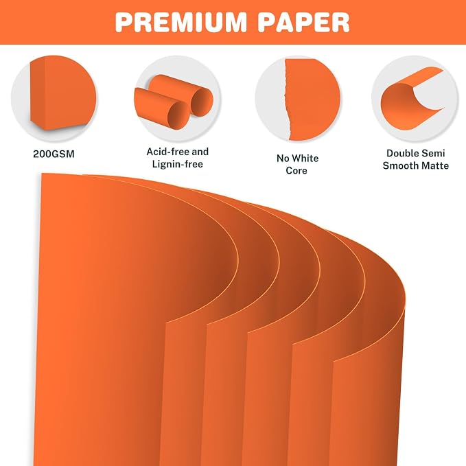 Cardstock 8.5 X 11, 40 Sheets, Pumpkin Orange Card Stock, 75lb/ 200gsm Orange — view 3