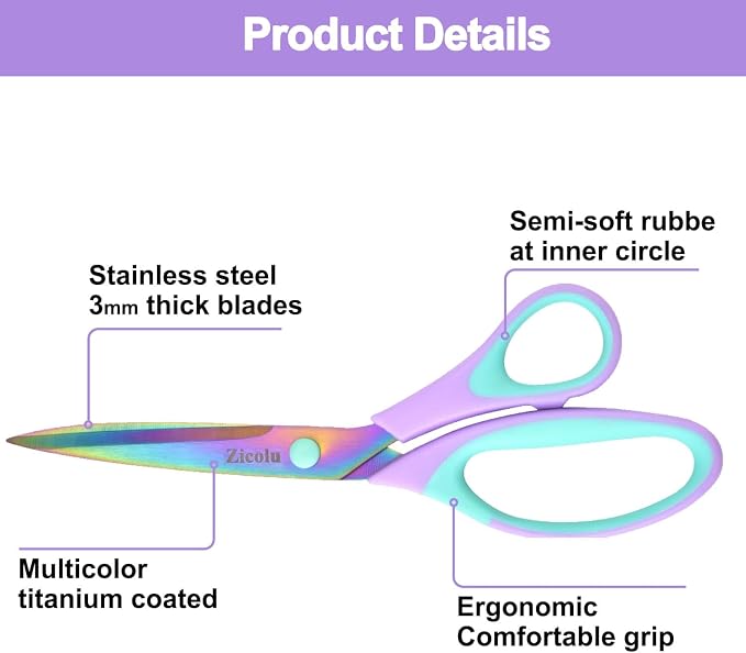 Zicolu Craft Scissors Set of 3 pack, Sharp Rainbow Titanium Coating All Purpose — view 3