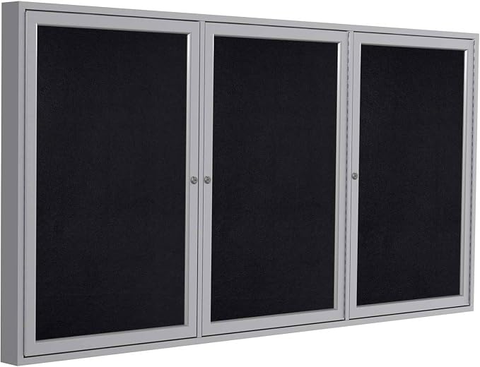 Ghent 36"x72" 3-Door indoor Enclosed Recycled Rubber Bulletin Board, Shatter