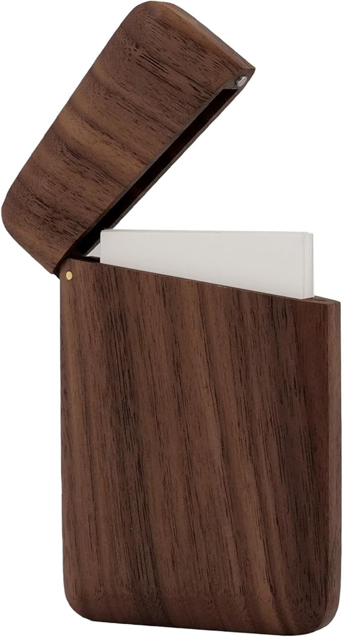 Yookin Wood Business Card Holder Wooden Magnetic Business Card Case Portable