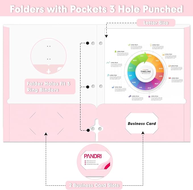 Two Pocket Portfolio Folders, PANDRI 60 Pack 3 Hole Punched 2 Pocket Folders — view 3