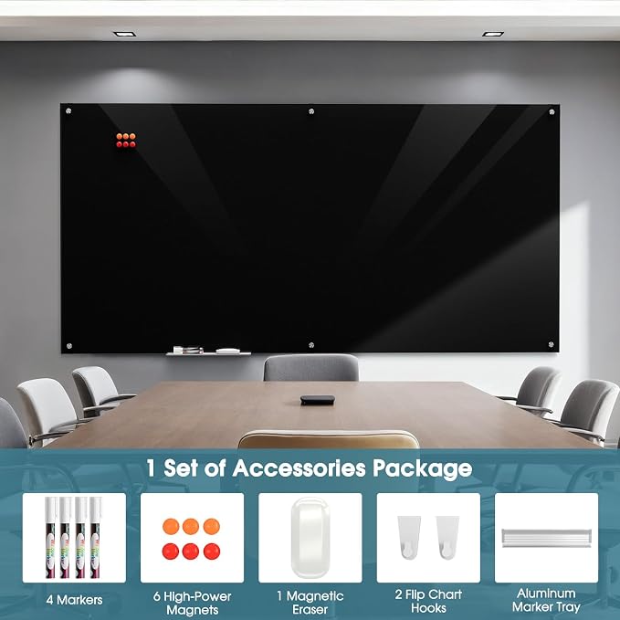 MaxGear Glass Whiteboard Wall Mounted, Frameless Magnetic Dry Erase Board — view 3
