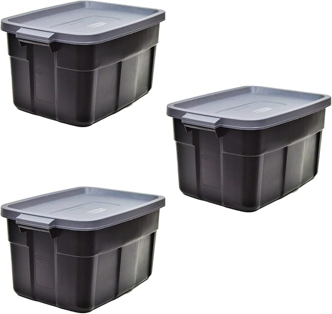 Rubbermaid Garage Storage Bins Black Plastic Stackable Storage — view 2