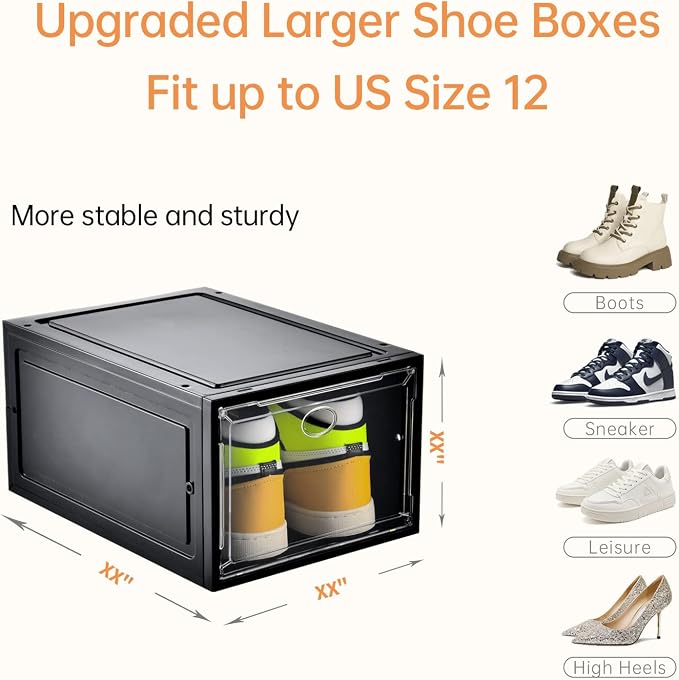 Amllas 12 Pack Shoe Boxes Stackable, Upgraded Sturdy Shoe Storage Boxes — view 3