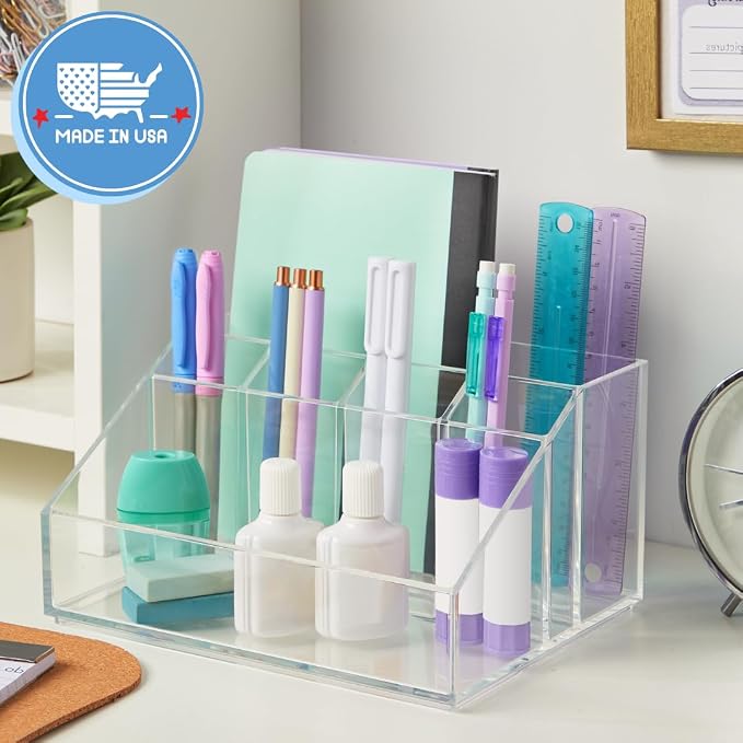 STORi Chloe Clear Plastic Stackable Desk Organizer, Rectangular 6-Compartment — view 4