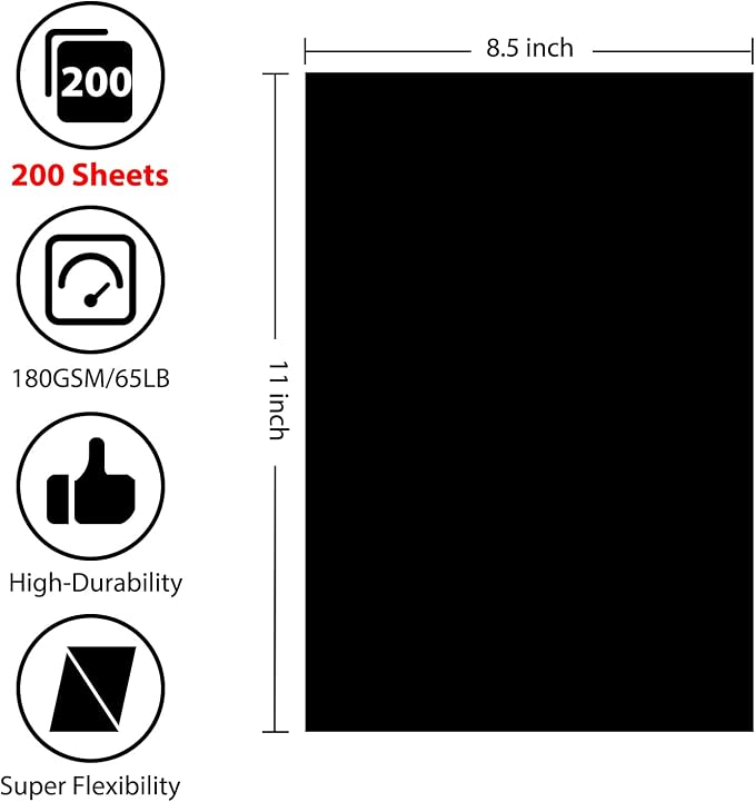 OcePor 200 Sheets Black Cardstock 8.5” x 11”, 65lb/180gsm Black Card Stock — view 2