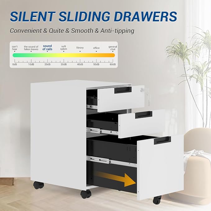 Fesbos 3 Drawer Vertical File Cabinets, Mobile Filling Cabinet — view 5