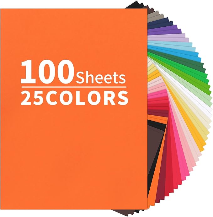 100 Sheets Colored Cardstock 25 Colors