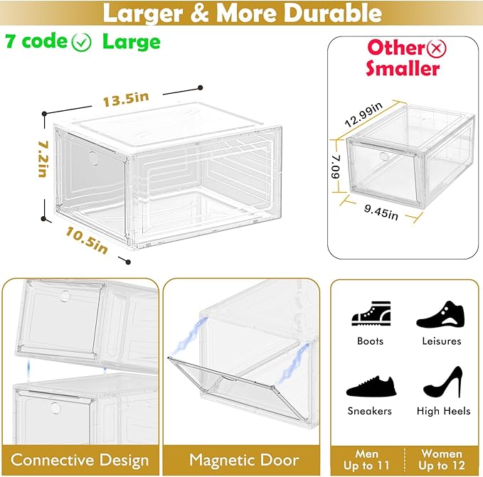 7 code Large Clear Shoe Boxes Organizer【Thicker Material】 Stronger Shoe Box — view 3