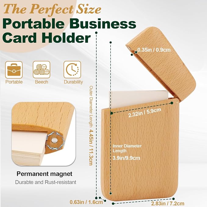 Yookin Wood Business Card Holder Wooden Magnetic Business Card Case Portable — view 2