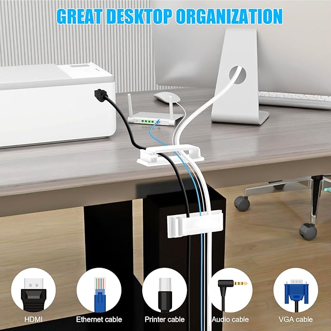 XHF 80 PCS Self Adhesive Cable Clips White, Wire Clips Cable Management Wire — view 5