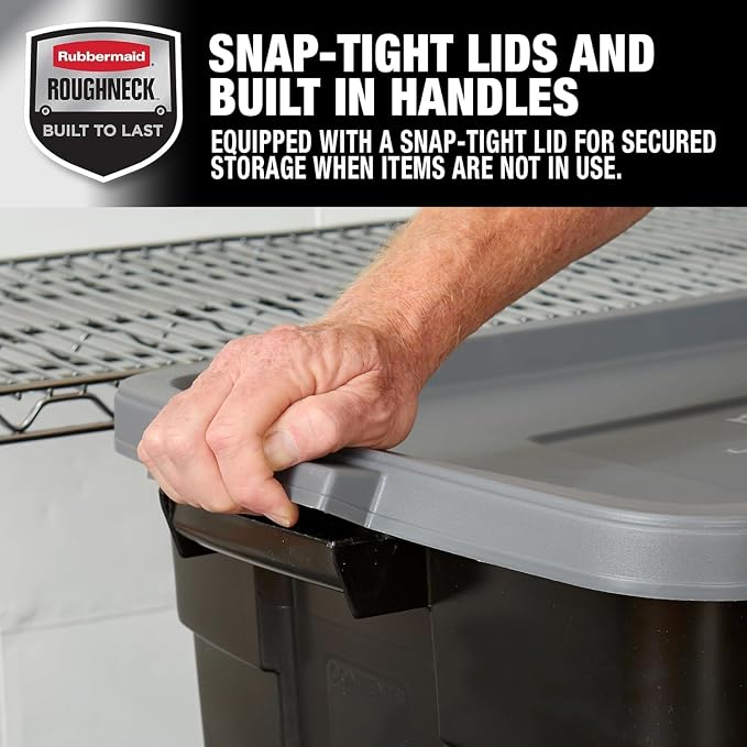 Rubbermaid Garage Storage Bins Black Plastic Stackable Storage — view 4