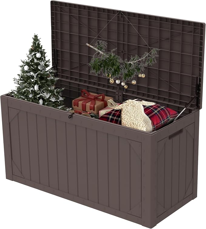 PATIOEASY Outdoor Storage Box 100GAL Waterproof Resin Deck Box, UV-Resistant
