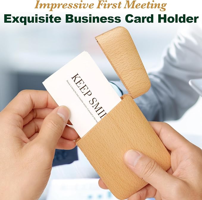 Yookin Wood Business Card Holder Wooden Magnetic Business Card Case Portable — view 5