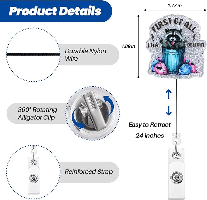First of All I’m a Delight Funny Raccoon Badge Reel, Retractable ID Card Nurse — view 4