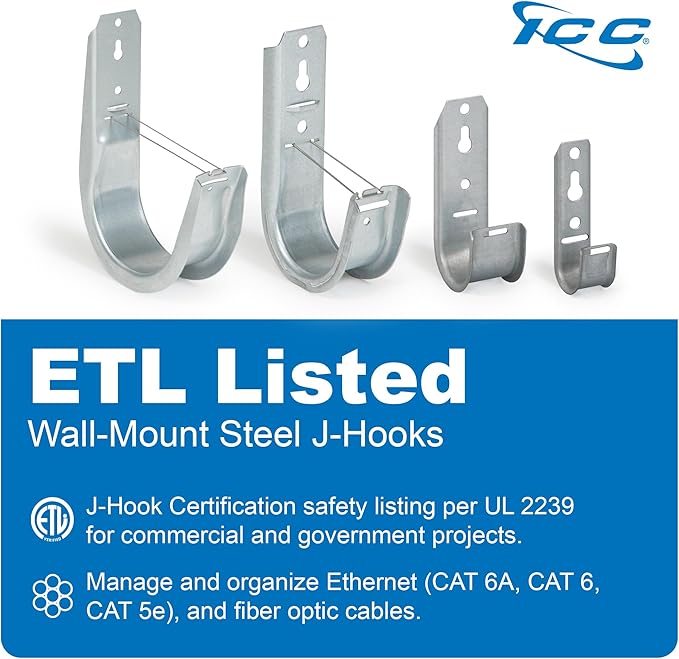 ICC 2-Inch Wall Mount J-Hook – 25-Pack, Cable Support Hooks — view 2