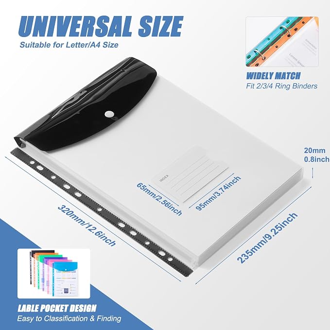 Binder Pocket Organizer Folders, 12 Pack Expandable Files Bag Plastic Envelopes — view 3