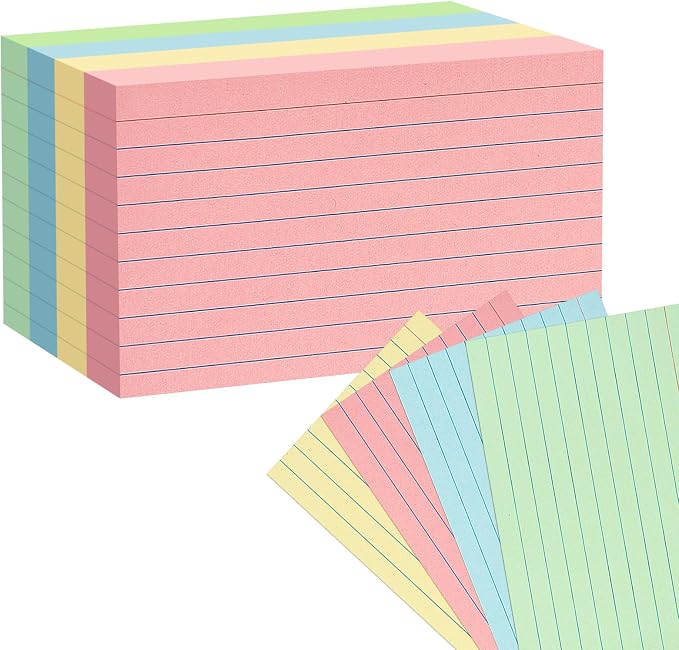 Colored Index Cards 5x8 100Pcs, Goefun Ruled Flashcards, 4 Color Notecards