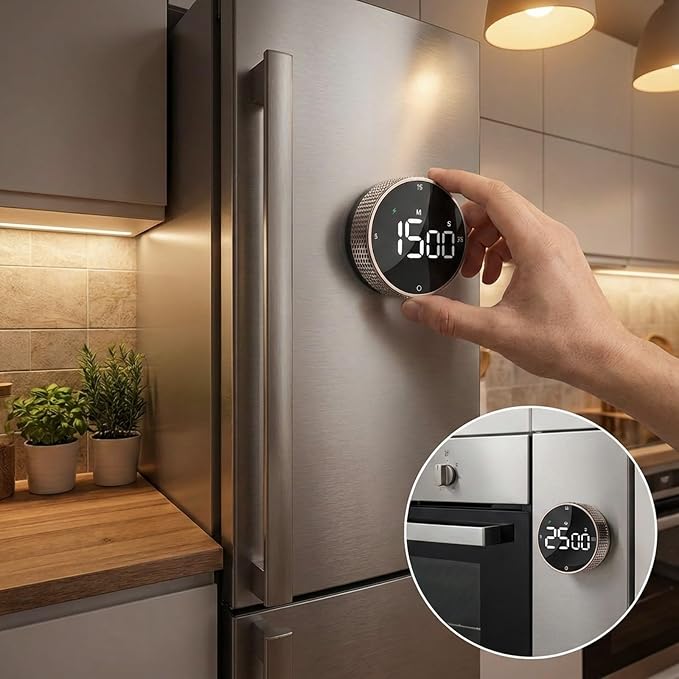 Rechargeable Magnetic Kitchen Timer, LED Countdown/Up Timer, Supports USB-C — view 5