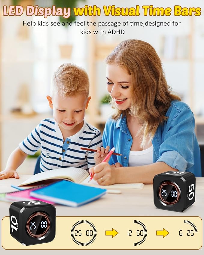 Digital Pomodoro Timer Cube 5/10/25/50min, Visual Productivity Flip Timer — view 7