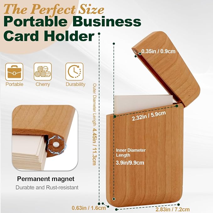 Yookin Wood Business Card Holder Wooden Magnetic Business Card Case Portable — view 2