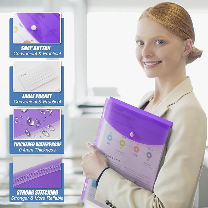 Binder Pocket Organizer Folders, 12 Pack Expandable Files Bag Plastic Envelopes — view 4