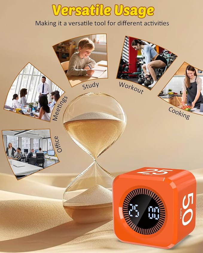 Digital Pomodoro Timer Cube 5/10/25/50min, Visual Productivity Flip Timer — view 8
