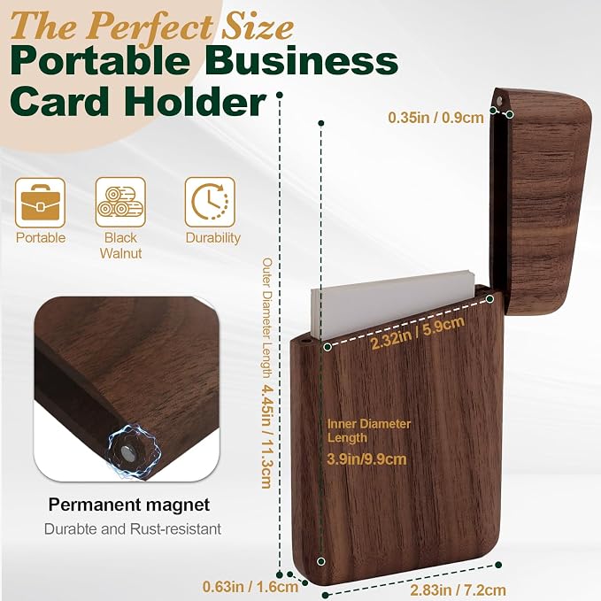 Yookin Wood Business Card Holder Wooden Magnetic Business Card Case Portable — view 2