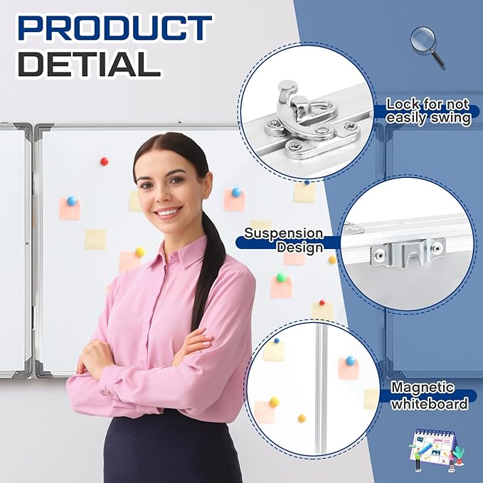 72" x 24" Foldable Whiteboard Dry Erase Board Large Tri Folding Whiteboard — view 3