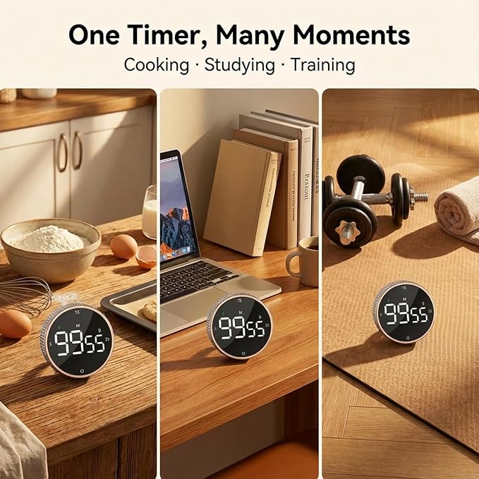Rechargeable Magnetic Kitchen Timer, LED Countdown/Up Timer, Supports USB-C — view 7