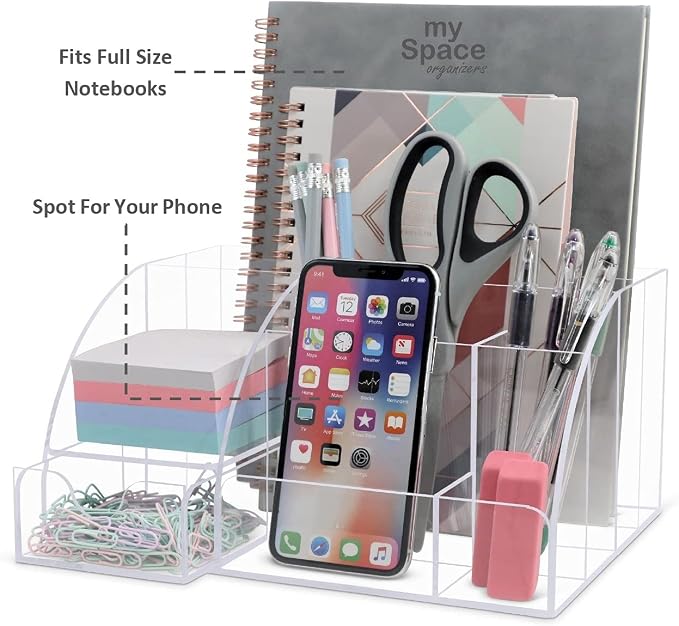 My Space Organizers Clear Acrylic Desk Oganizer, 9 Compartments, Office — view 3