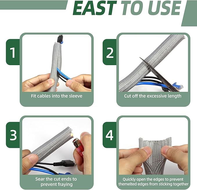 Split Wire Loom Tubing, Cable Protector Sleeve, Braided Cable Management — view 6
