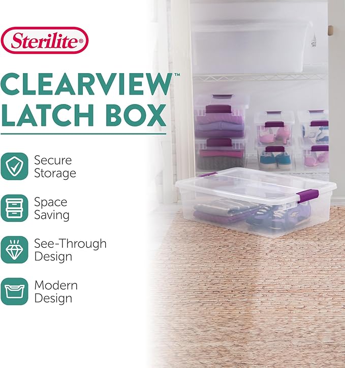 Sterilite 24-Pack 32 Quart ClearView Latch Box, Stackable Organizer Bins — view 2