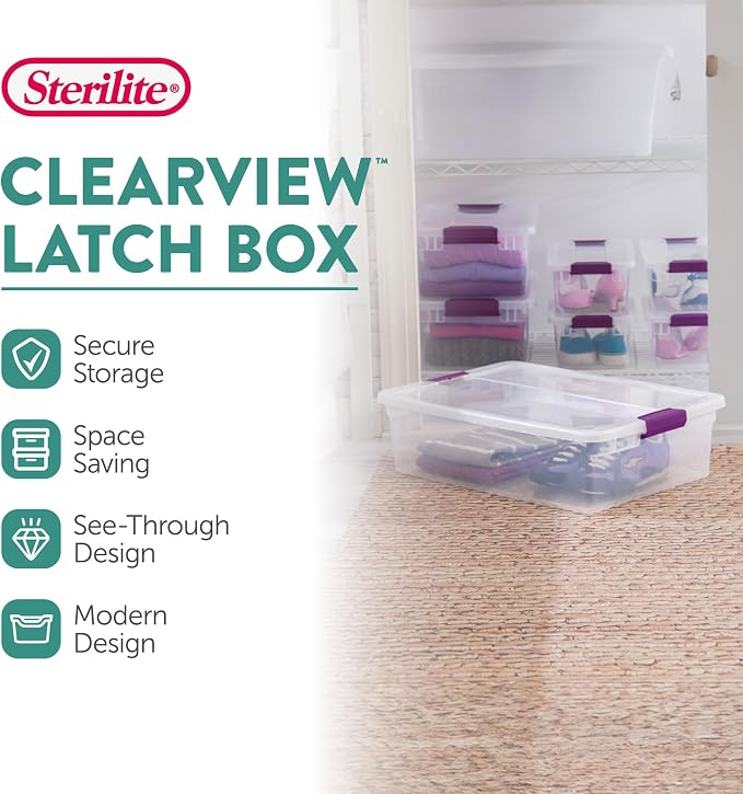 Sterilite 12-Pack 32 Quart ClearView Latch Box, Stackable Organizer Bins — view 3