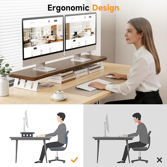 NestNeat Dual Monitor Stand Riser, 39 Inch Large Wood Monitor Stands — view 6