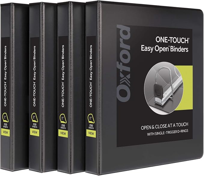 Oxford 3 Ring Binders, 1 inch ONE-Touch Easy Open D Rings, Durable Binders