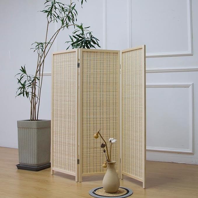 Furnnylane 3 Panel Short Room Divider Screen, Small Bamboo Panel Divider
