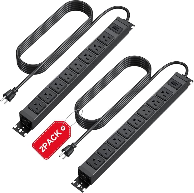 HHSOET 2 Pack Metal 360° Rotating Mountable Power Strip, 8 Outlet Gaming Table
