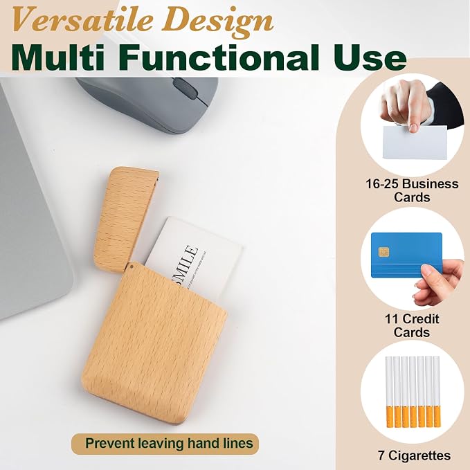 Yookin Wood Business Card Holder Wooden Magnetic Business Card Case Portable — view 4