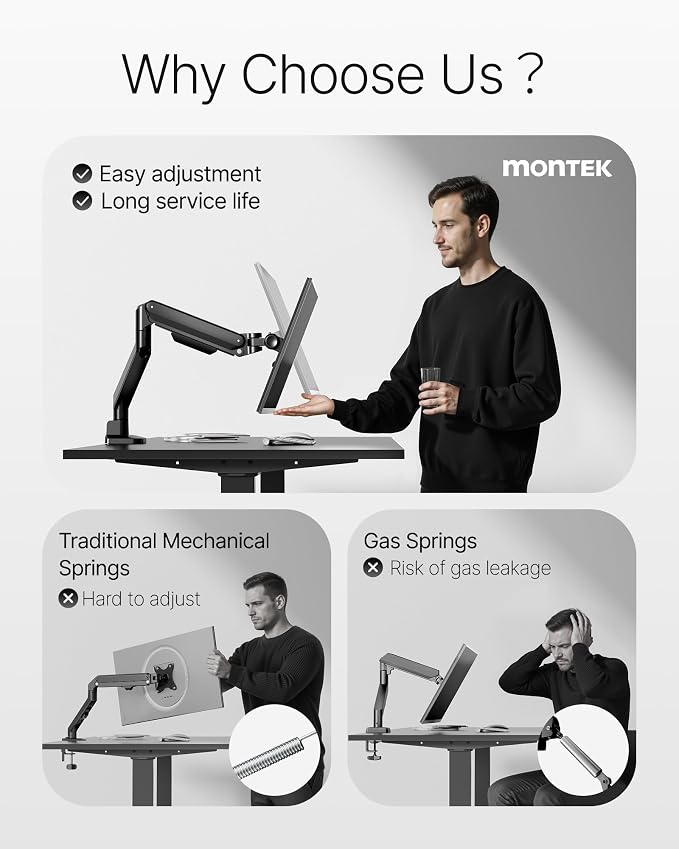 monTEK Deluxe Monitor Arm up to 40 Inch Holds 26.4 lbs Curved Screens Aluminum — view 2
