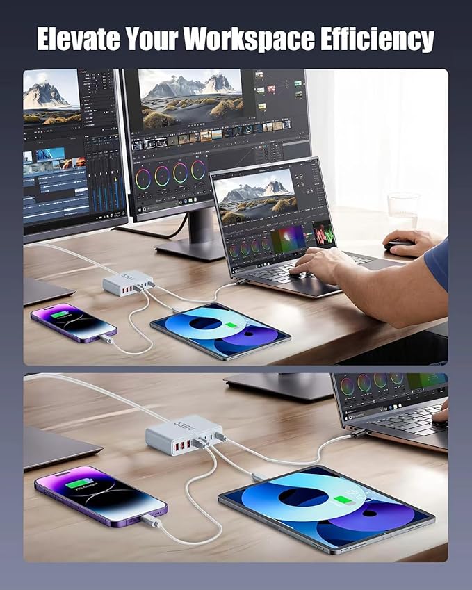 530W USB C Charger Block, 8-Port USB C Charging Station GaN IV Travel — view 6