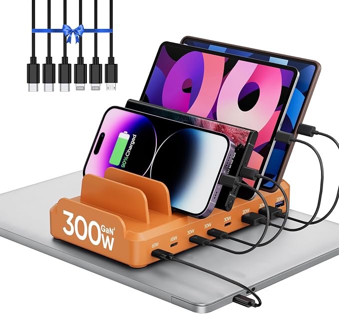 300W Charging Station for Multiple Devices, 8 Port Multi USB C Fast Charger