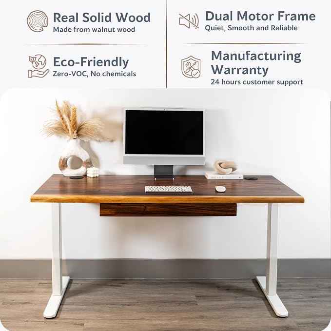 Standing Desk with Drawer – Walnut Solid Wood Desk, Natural Live Edge, — view 3