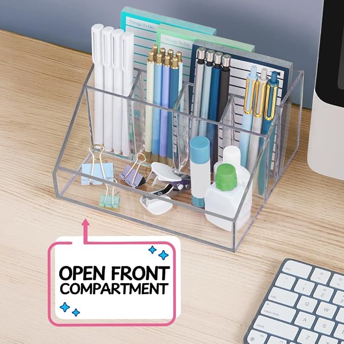 STORi Chloe Clear Plastic Stackable Desk Organizer, Rectangular 6-Compartment — view 7