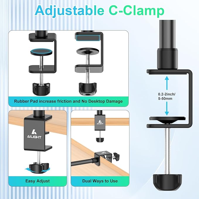 Ailight Camera Desk Mount Webcam Stand, Adjustable Table Camera Stand — view 6