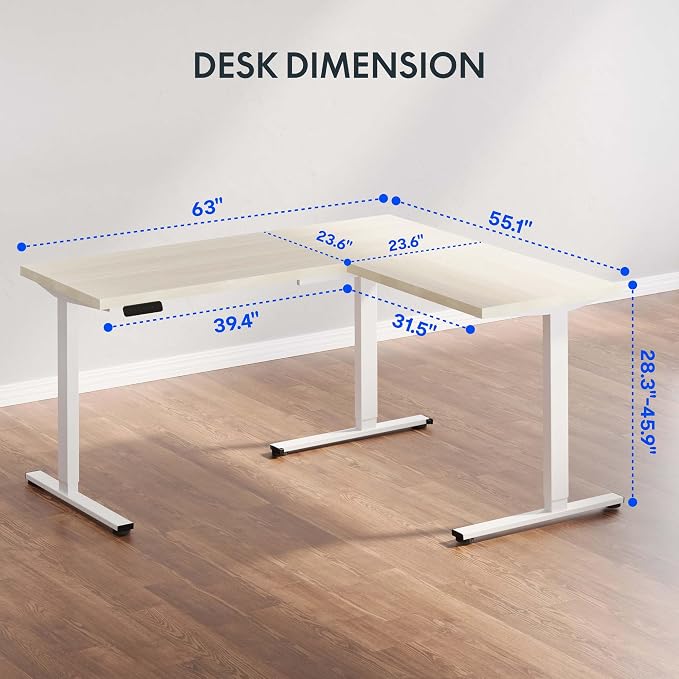 FLEXISPOT L Shaped Standing Desk, 63 x 55 Inch Electric Height Adjustable — view 3