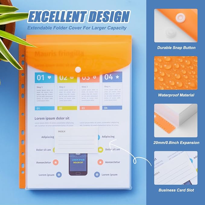 Binder Pocket Organizer Folders, 12 Pack Expandable Files Bag Plastic Envelopes — view 2