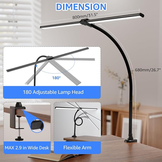 ShineTech LED Desk Lamp for Home Office, 5000K Bright Double Head Architect — view 9
